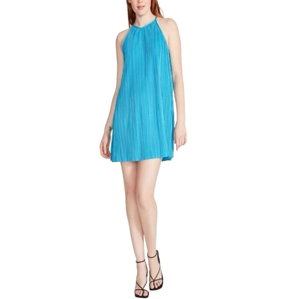 Steve Madden Ada Plissé Pleated Shift Minidress Aruba Blue Women’s Medium NEW